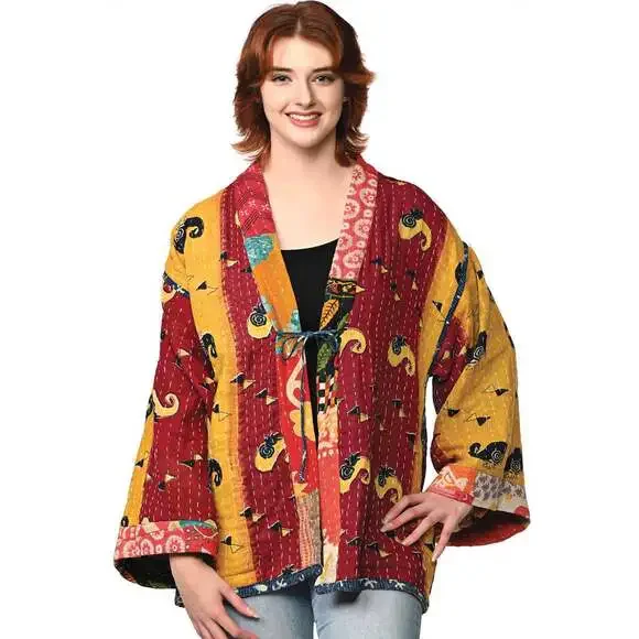 Sevya Handmade - Reversible Cotton Kantha Kimono Jacket - OS - Picture 7 of 12